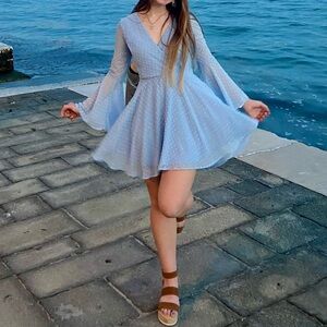 Altar'd State Bell Sleeve Light Blue Mini Dress